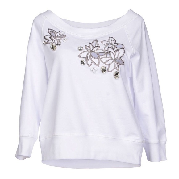 Annarita White Sweatshirt With Cut-Outs And Rhinestones Size 8 - Picture 1 of 4